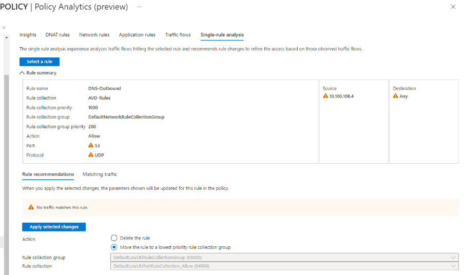 Preview of the 'Single-rule analysis' tab in 'Policy Analytics'.