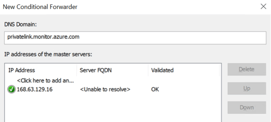 Preview of private link DNS domain and IP address.
